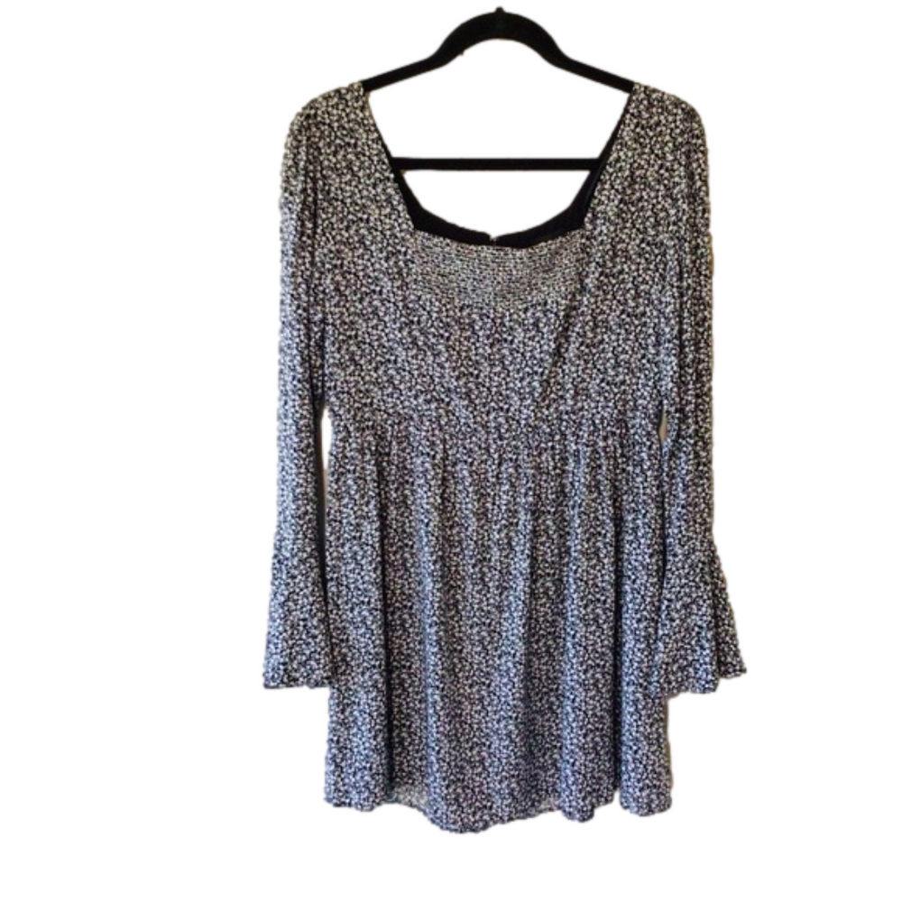 Lumiere 100% Rayon Floral Smocked Square Neck Bell Sleeves Ruffle Mini Dress M